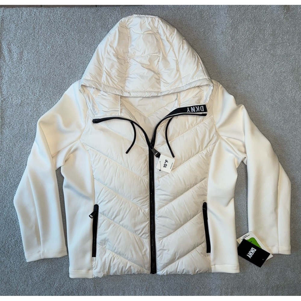 NWT DKNY Women's Hooded Scuba‎ Puffer Coat White Size XXL